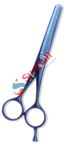 Professional Thinning Scissor. One Blade Teeth and One Blade Razor. Blue color coating.