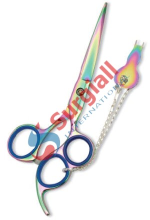 Professional Hair Cutting Scissor with razor edge. Multicolor Coating. Three Rings with screw adjust