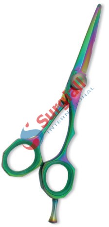 Professional Hair Cutting Scissor with razor edge. Multicolor Coating. Three Rings with screw adjust