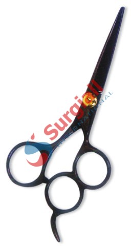 Professional Hair Cutting Scissor with razor edge. Black Color Coating. Three Rings.