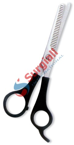 Thinning Scissor. One Blade Teeth. Plastic Handle. Satin Finish.